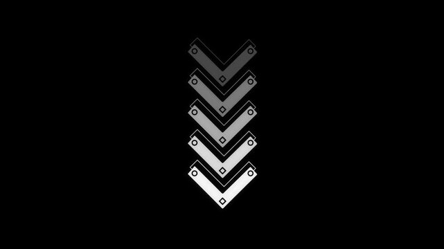 black and white Up to Down directional arrow icon loop, vertical bouncing arrow sign pointing downward straight. download icon loop