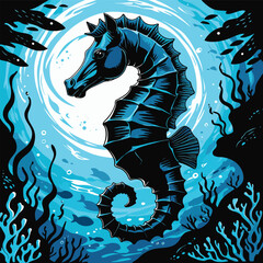 vector image of a seahorse swimming in the sea © Prov