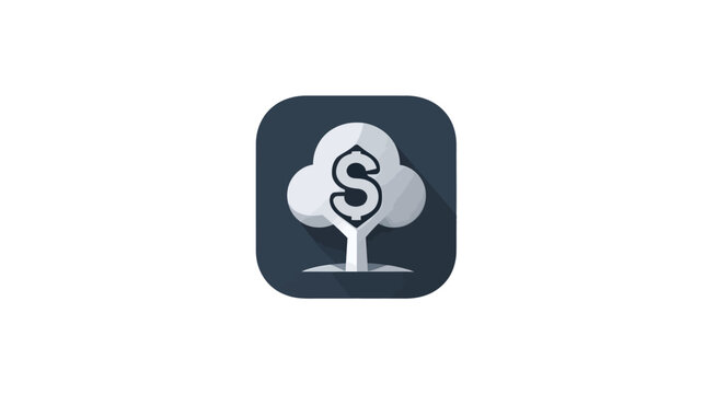 A flat-design illustration of a tree featuring a dollar sign icon, set against a dark blue background