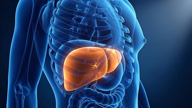 Human torso with highlighted liver