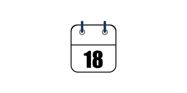 Hollow out calendar icons isolated on white background. Calendar icon with specific day. Day 18 marked on the calendar.