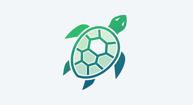 Stylized Sea Turtle Icon, Ocean Life, Marine Animal, Green Blue Gradient