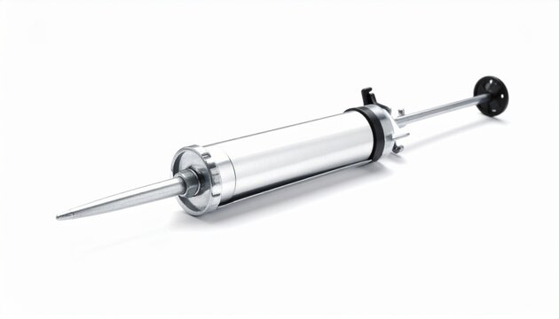 Stainless steel caulking gun with trigger and nozzle, symbolizing precision, craftsmanship, and resilience in construction and repair.