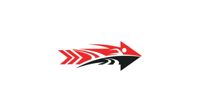 Red and black bird head logo.