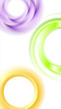 Abstract colorful glowing circular shapes with swirl and vortex effects. Technology vertical motion design. Seamless loop. Video animation Ultra HD 4K 2160x3840