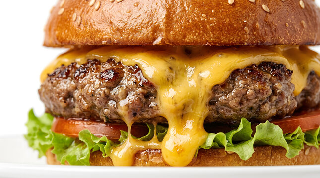 Extreme Macro of Melting Cheese on Juicy Beef Patty