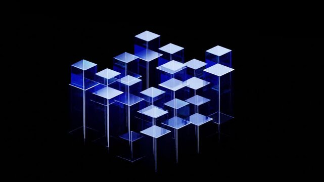 Abstract 3D glass cube grid animation in blue