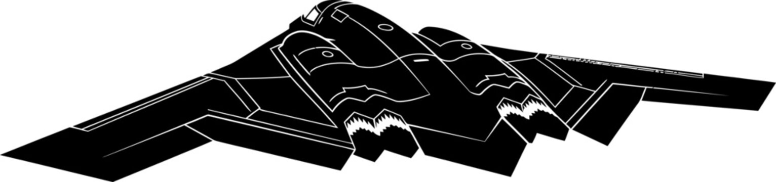 B-2 Spirit Stealth Bomber Side View Black Silhouette Vector Illustration