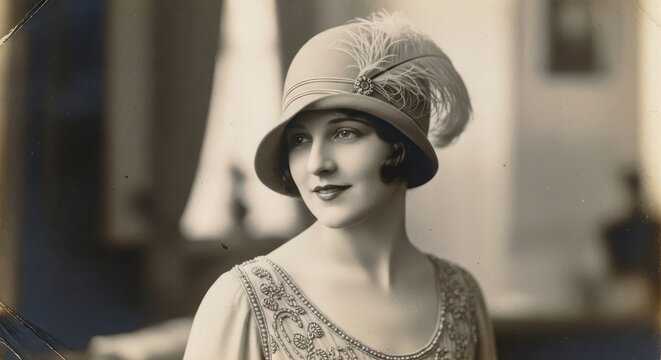 Vintage Portrait of a Woman in a Cloche Hat Keywords: vintage, portrait, woman, 1920s, flapper