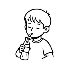 Logotipo con dibujo minimalista con líneas de un chico joven bebiendo de una botella de refresco con pajita  © teracreonte