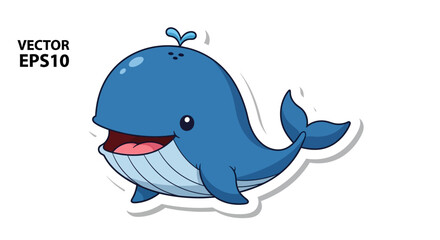 Naklejka premium Cute Cartoon Blue Whale Illustration - Vector EPS10