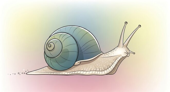 A slow moving gastropod with a colorful coiled shell crawling across a gradient surface represents patience and deliberate progress for those who value steady journeys through the natural wild