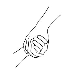 Tomarse de la mano. Dibujo minimalista con líneas de una mano grande y una mano pequeña que se unen en un apretón de manos © teracreonte