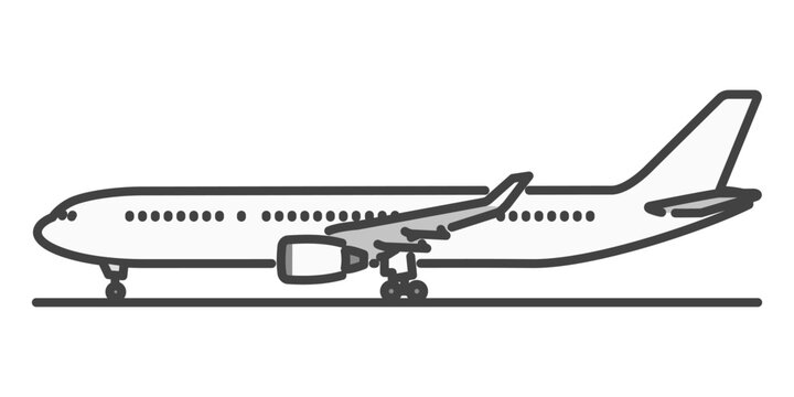 長距離国際線の旅客機 地上に駐機中・白い機体 シンプルなイラスト