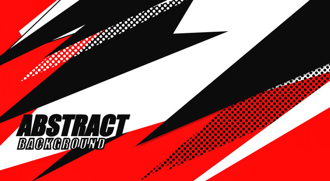 Red black white geometric sports pattern - sharp dynamic angles halftone dots, intense aggressive speed mood - background for extreme gaming banner - vector illustration, texture, wallpaper.