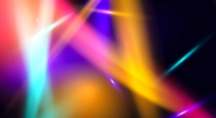 Orange pink blue neon laser light beams - glowing crossing lines optical flare, vibrant futuristic show mood - background for DJ club music flyer - 3d render, abstract dark wallpaper. © PNG KING