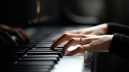 Obraz premium lose Up of Woman Hands Playing Piano Keys