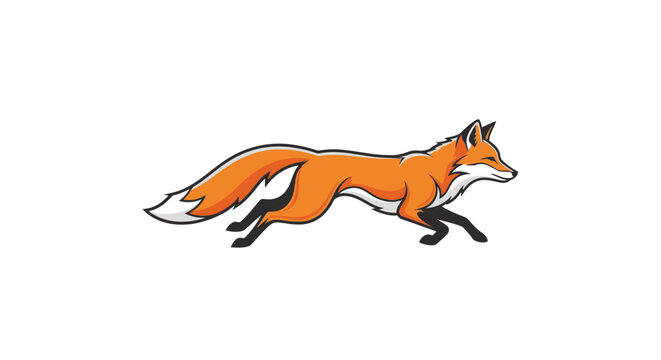 Running fox illustration, cartoon style, isolated on white background