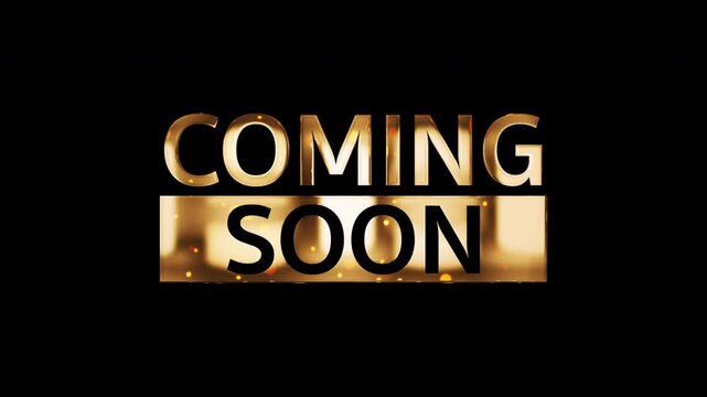 Animation text of Coming Soon gold text glitch effect cinematic title abstract backgroud. Element for Isolated transparent video animation text with alpha channel using Quick time proress 444