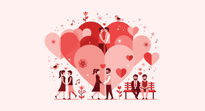 People in Love Heart Illustration.