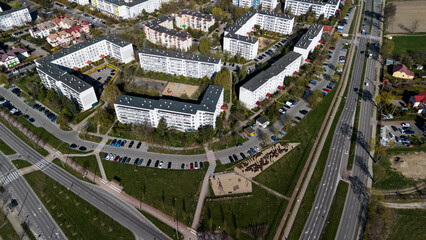 dron, miasto, budynki, niebo, niebieski, lot, bsp, panorama, tło, metropolia, ulica, samochody, życie, widok, samolot, © serav