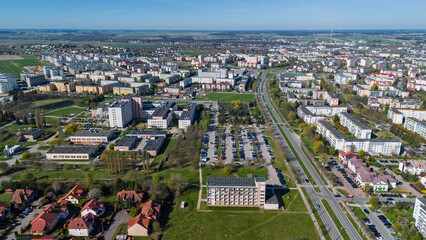 dron, miasto, budynki, niebo, niebieski, lot, bsp, panorama, tło, metropolia, ulica, samochody, życie, widok, samolot, © serav