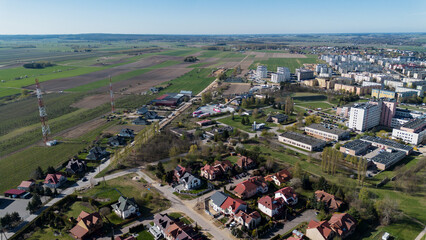 dron, miasto, budynki, niebo, niebieski, lot, bsp, panorama, tło, metropolia, ulica, samochody, życie, widok, samolot, © serav