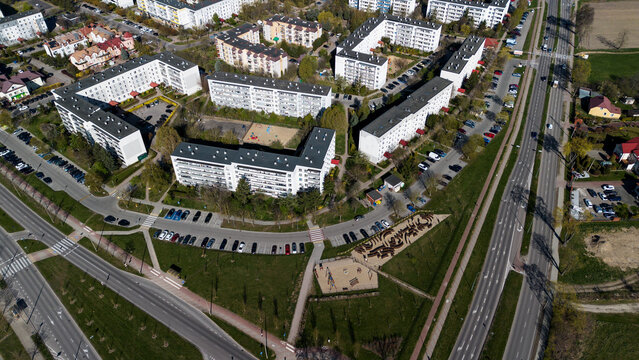 dron, miasto, budynki, niebo, niebieski, lot, bsp, panorama, tło, metropolia, ulica, samochody, życie, widok, samolot,