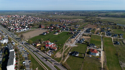 dron, miasto, budynki, niebo, niebieski, lot, bsp, panorama, tło, metropolia, ulica, samochody, życie, widok, samolot, © serav