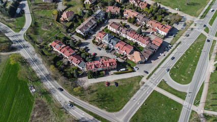 dron, miasto, budynki, niebo, niebieski, lot, bsp, panorama, tło, metropolia, ulica, samochody, życie, widok, samolot, © serav