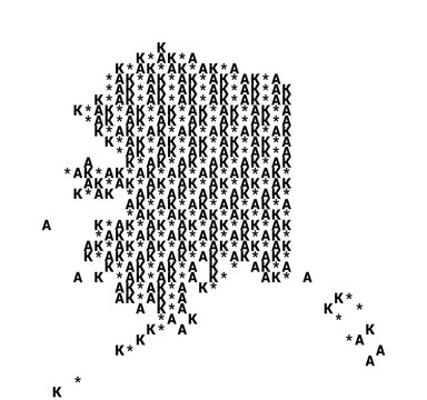 Typographic Map of the State Alaska (USA) with a pattern of capital letters that only show the postal code of the state