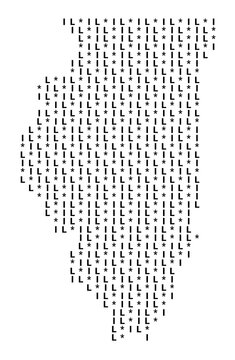 Typographic Map of the State Illinois (USA) with a pattern of capital letters that only show the postal code of the state