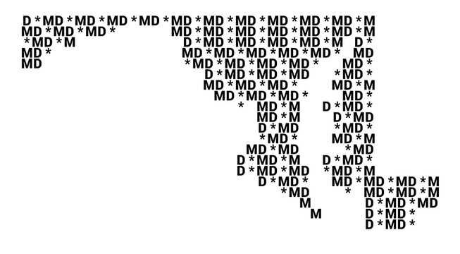 Typographic Map of the State Maryland (USA) with a pattern of capital letters that only show the postal code of the state
