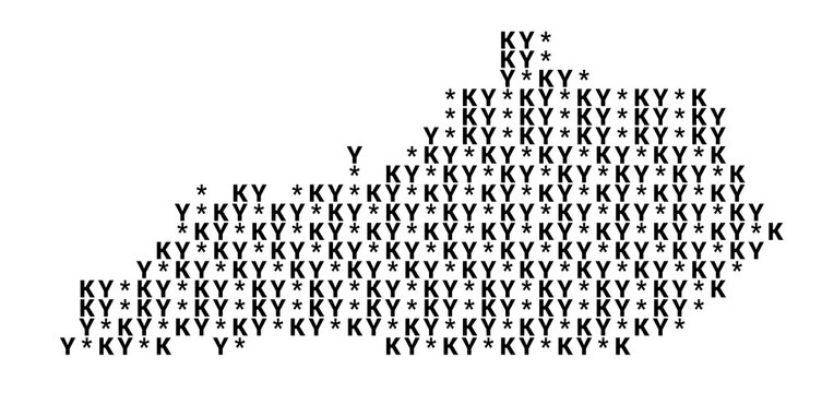 Typographic Map of the State Kentucky (USA) with a pattern of capital letters that only show the postal code of the state