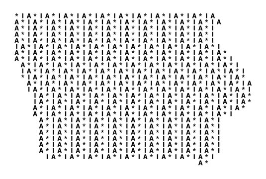 Typographic Map of the State Iowa (USA) with a pattern of capital letters that only show the postal code of the state