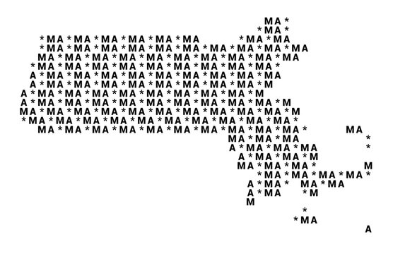 Typographic Map of the State Massachusetts (USA) with a pattern of capital letters that only show the postal code of the state