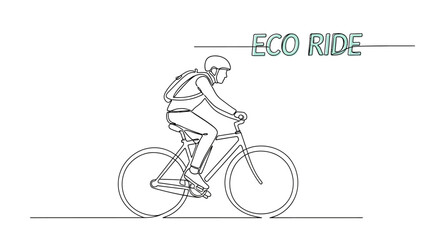 Obraz premium Eco ride man cycling, healthy lifestyle, green transport, outdoor activity, line art