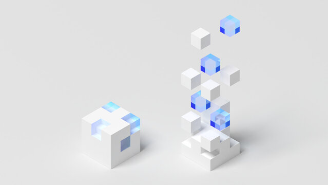 Abstract cubes. Floating. 3d illustration.