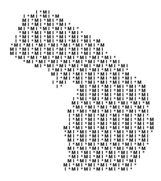 Typographic Map of the State Michigan (USA) with a pattern of capital letters that only show the postal code of the state