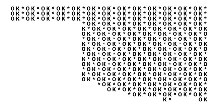 Typographic Map of the State Oklahoma (USA) with a pattern of capital letters that only show the postal code of the state