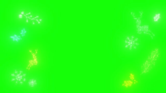 A vibrant video showcasing a bright green background with colorful fireworks and sparkles exploding in a festive atmosphere