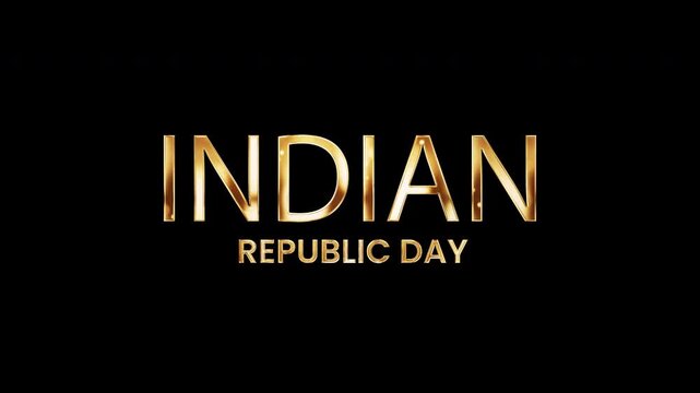 Indian Republic Day golden text with gold light shine loop animation. 4K 3D seamless loop Happy Canada Day isolated using QuickTime Alpha Channel ProRes 4444 effect element for composition on your VDO