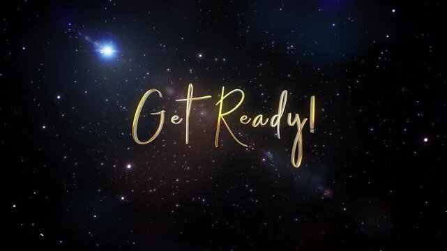 3D animation of Get Ready glow glitch text digital effect with flare light  cinematic title on black abstract background. Ending cover for intro, title banner