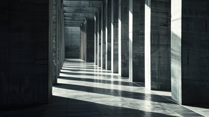 Obraz premium Stark concrete hallway perspective with shadows and sunlight