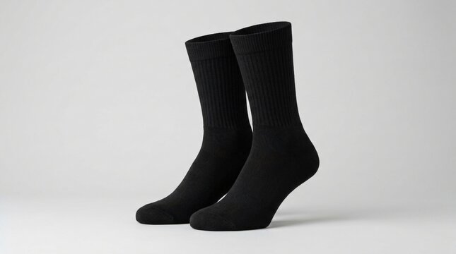Black crew socks on a gray background