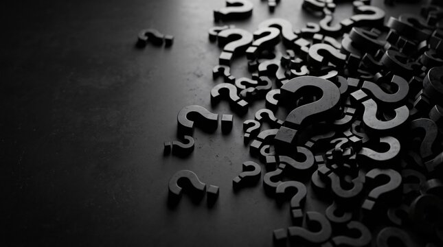 Many question marks pouring out of a round container