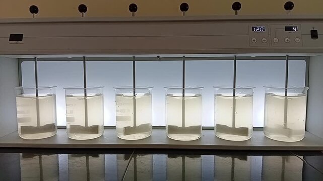 Jar Test Sequence: Beginning High Speed Agitation Phase at 120 RPM for Moderate Turbidity Water