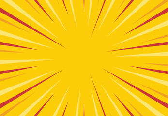 Fototapeta premium Comic style sunburst background. Yellow radial burst with red rays. Pop art explosion backdrop for sale, poster, banner and comic design.