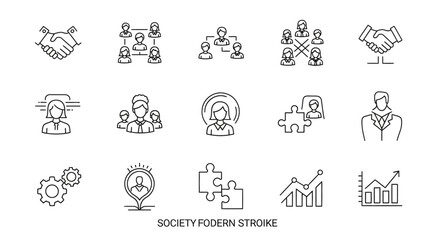 Fototapeta premium A collection of modern line icons representing society and business concepts.
