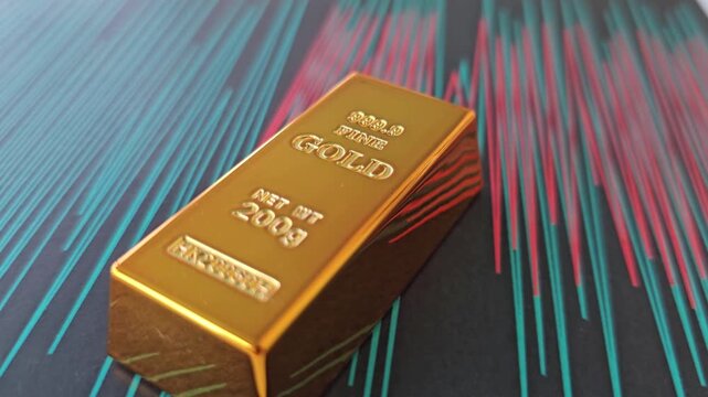Gold bar from 2009 shown on colorful background with sound waves